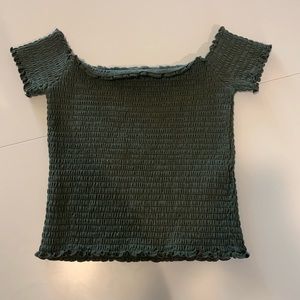 Green smocked off the shoulder top